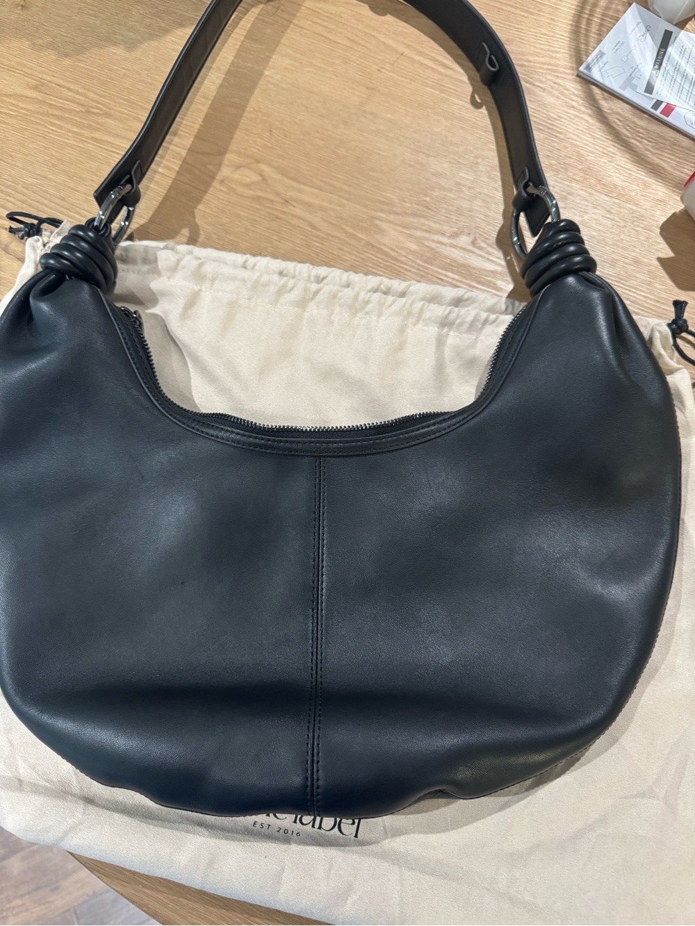 Alf the Label Dumpling Black Nappa Leather 5 way bag gunmetal hardware